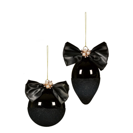 Premier Shiny Black Glass With Bow Ball Drop 80-110mm