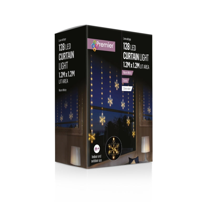 Premier 128 LED Snowflake V Curtain 1.2m x 1.2m Warm White