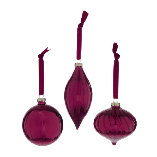 Premier Plum Ribbed Glass Ball, Drop or Onion Bauble 80-130mm