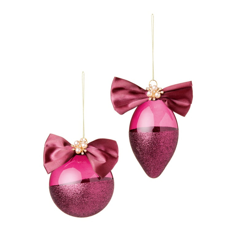 Premier Shiny Plum Glass With Bow Ball Drop 80-110mm