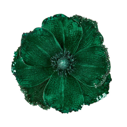 Premier Dark Green Velvet Poppy Clip On 16cm