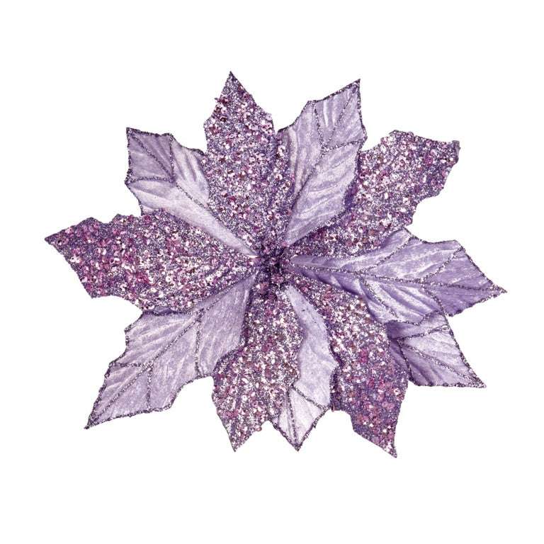 Premier Lilac Glitter Poinsettia Clip On 30cm