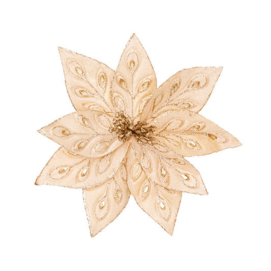 Premier Champagne Gold Peacock Jewelled Poinsettia Clip On 28cm