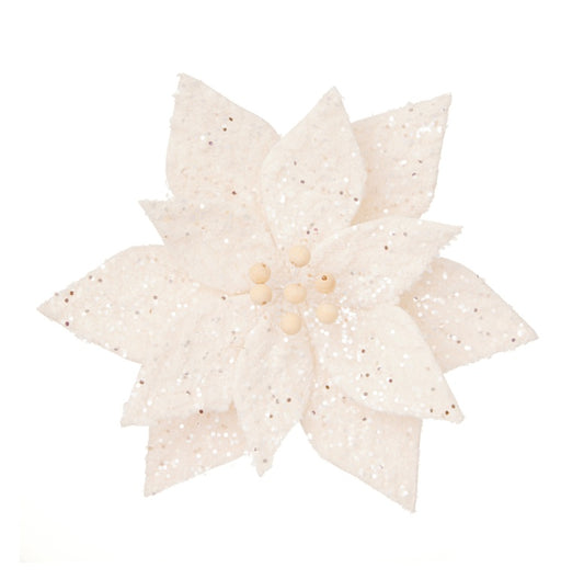 Premier Cream Poinsettia With Glitter Clip On 31cm