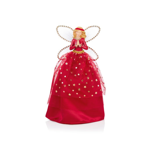 Premier Dark Red Angel With Gold Stars Tree Topper 28cm