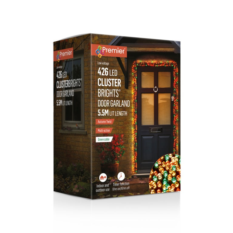 Premier 426 LED Lit Door Cluster Garland Autumn Twist/Green Cable