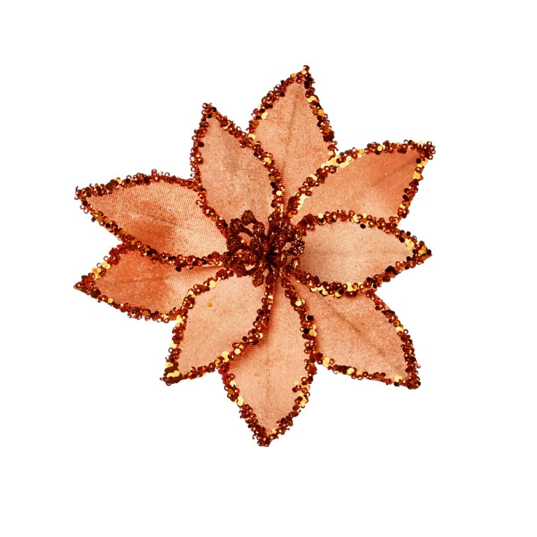 Premier Orange Beaded Poinsettia Clip On 20cm