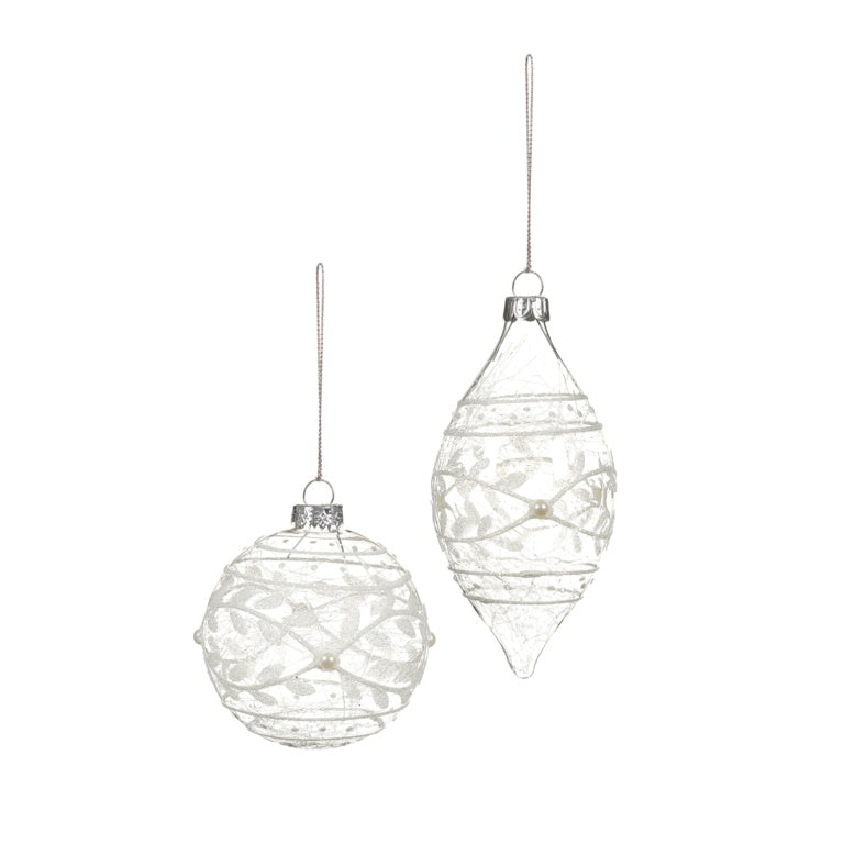 Premier Clear & White Leaf Pattern Glass Ball Drop 80-130mm