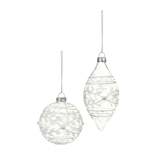 Premier Clear & White Leaf Pattern Glass Ball Drop 80-130mm