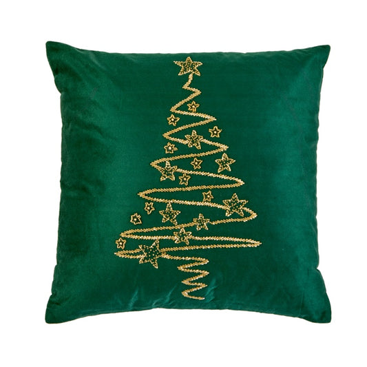 Premier Dark Green Velvet Cushion With Beaded Tree 45 x 45cm