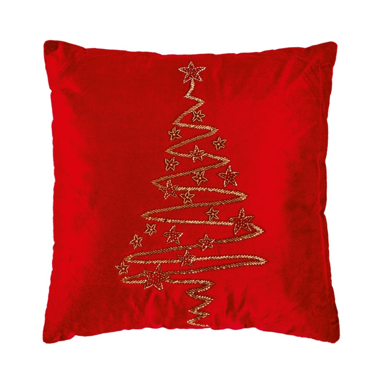 Premier Red Velvet Cushion With Beaded Tree 45x45