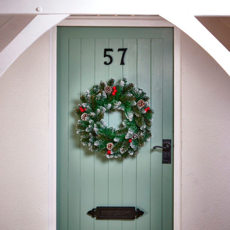 Premier Snow Tipped Wreath Cone & Berry 50cm