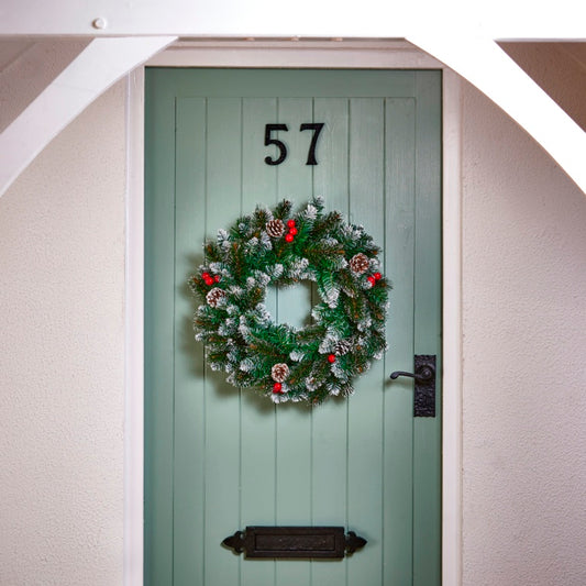 Premier Snow Tipped Wreath Cone & Berry 50cm