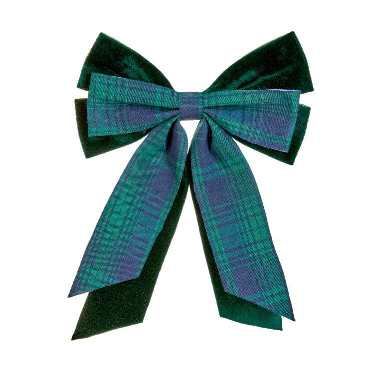 Premier Emerald Green & Plaid Velour Bow 30cm