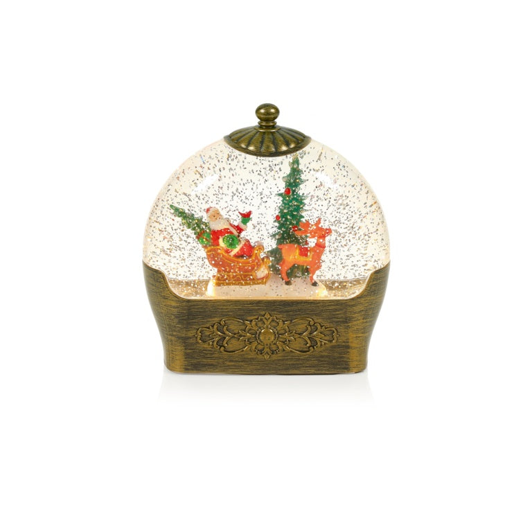 Premier Battery Operated Lit Antique Gold Round Santa Sleigh Water Spinner 17.3cm
