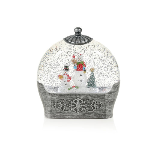 Premier Lit Antique Silver Round Snowman Water Spinner Warm White 17.3cm