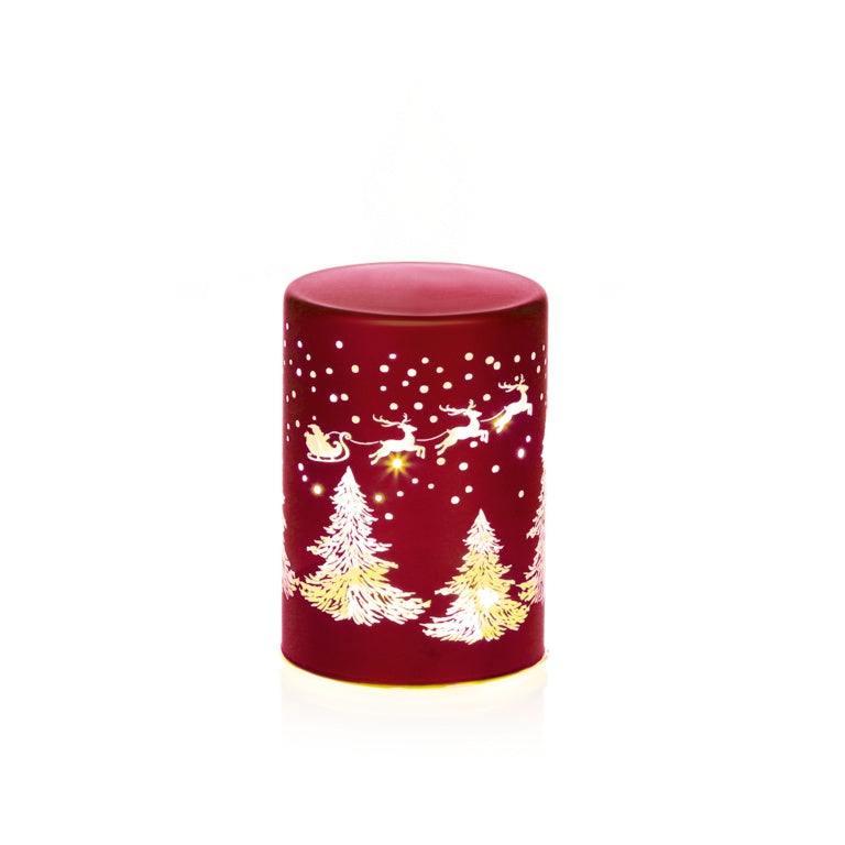 Premier Lit Battery Operated Glass Red With Xmas Scene 10cm