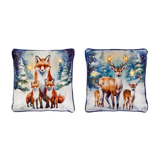 Premier Lit Battery Operated Snowy Forrest Animal Cushions 45x45