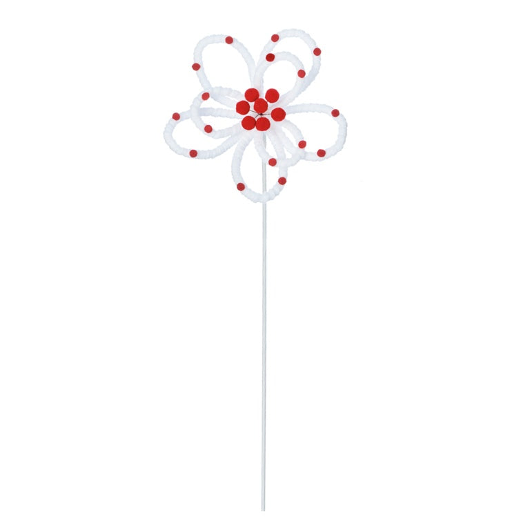 Premier White Open Pom Pom Flower Stem 50cm