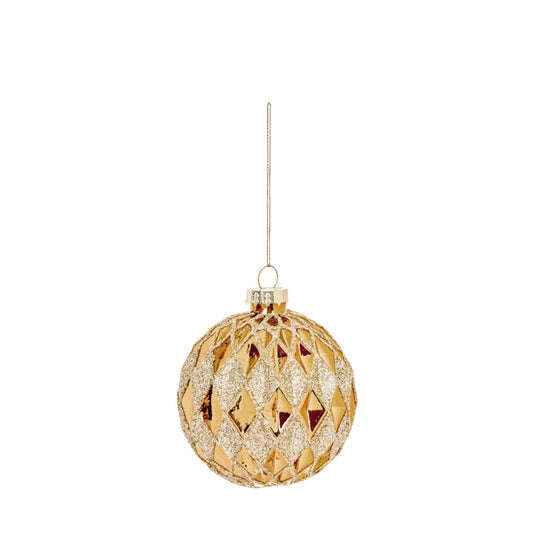 Premier Shiny Gold Geo Dimple With Glitter Bauble 80mm