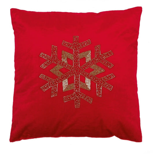 Premier Red Velvet Cushion with Beaded Snowflake 45 x 45cm