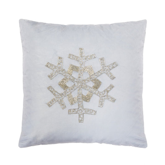Premier Silver Velvet Cushion With Beaded Snowflake 45 x 45cm
