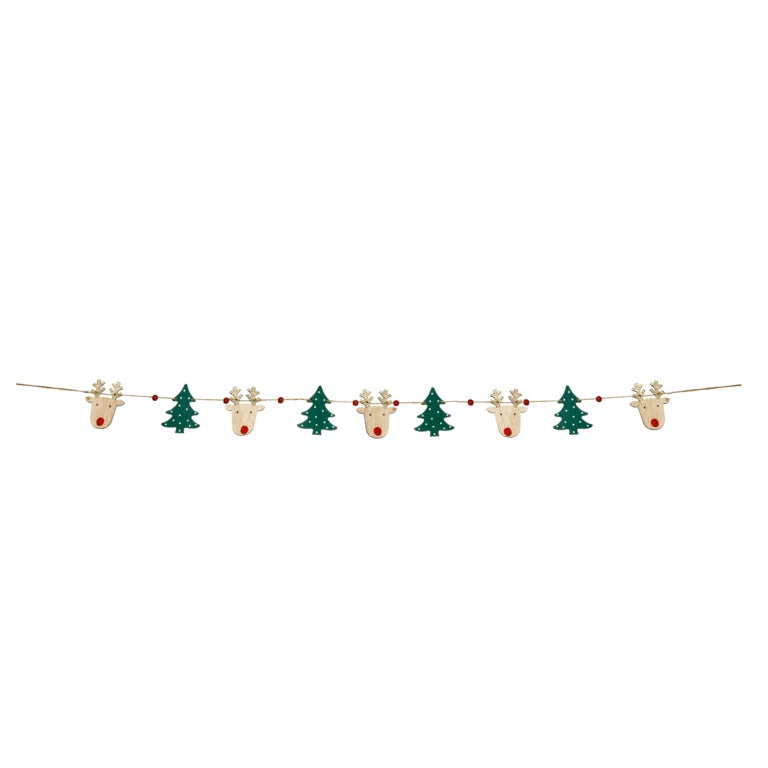Premier Wood Reindeer & Christmas Tree Garland 1.1m