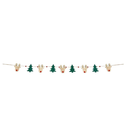 Premier Wood Reindeer & Christmas Tree Garland 1.1m