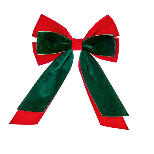 Premier Red & Emerald Green Velour Bow 30cm
