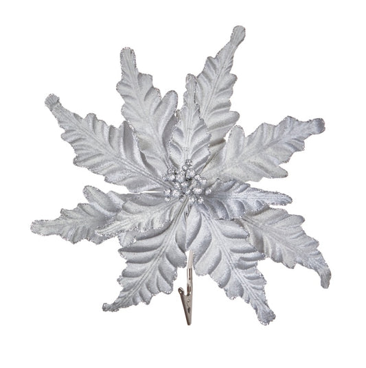Premier Silver Poinsettia Velour Clip On 30cm