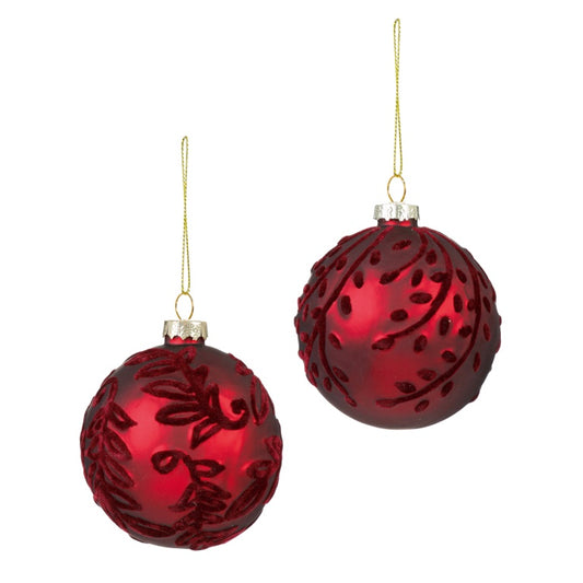 Premier Matt Red Leaf Glass Bauble 80mm