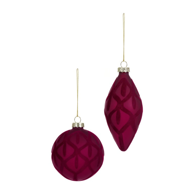 Premier Matt Plum Flock Glass Bauble Ball or Drop 80-130mm