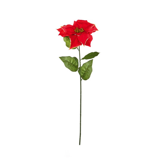 Premier Red Poinsettia Stem With Gold Trim 68cm