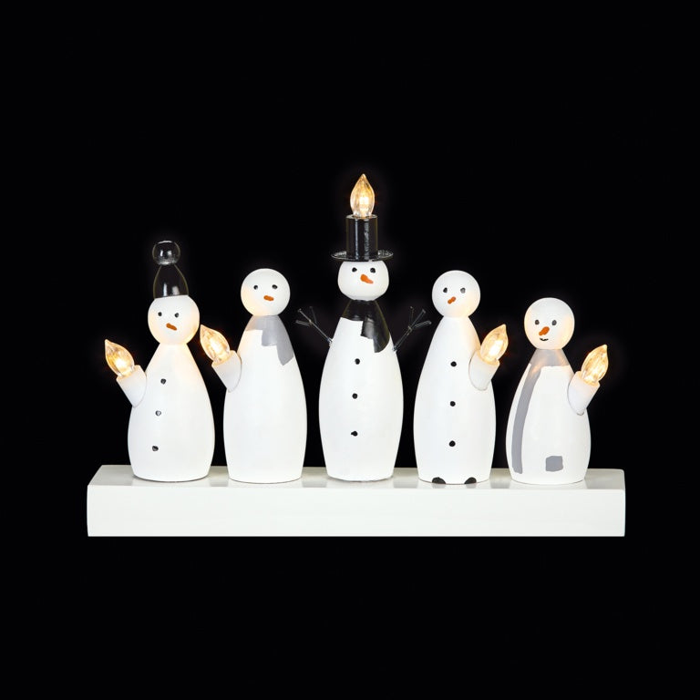 Premier 5 LED Battery Operated White Snowmen Candle Bridge 32cm