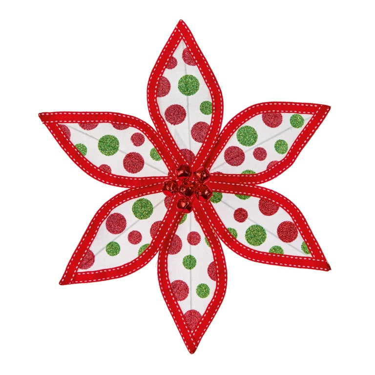 Premier Red & Green Glitter Spot Poinsettia Clip On 22cm