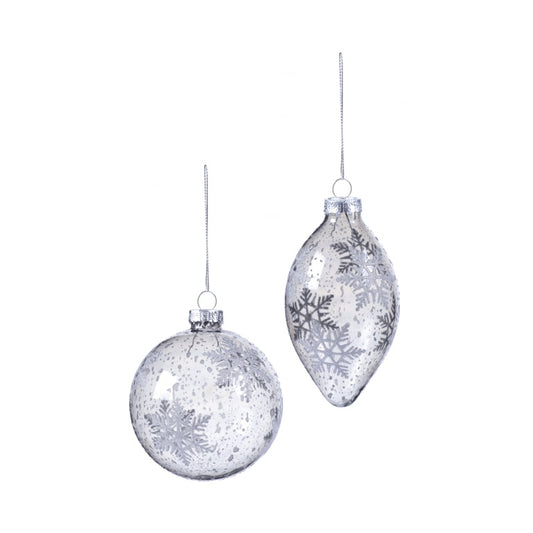 Premier Glitter Snowflake Glass Ball or Drop Bauble 80-110mm