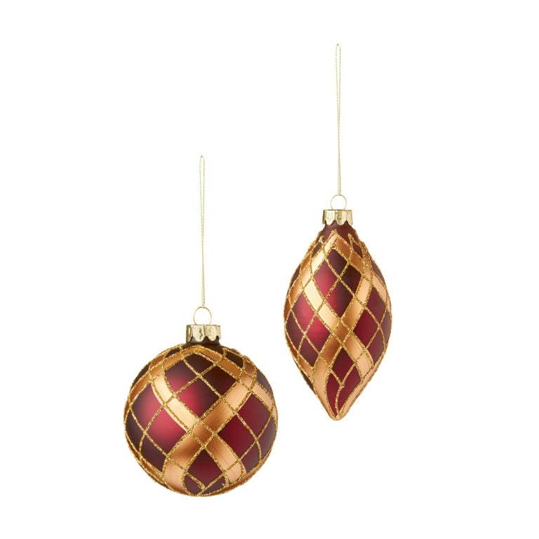 Premier Matt Red Plaid Glass Ball - Drop 80-130mm