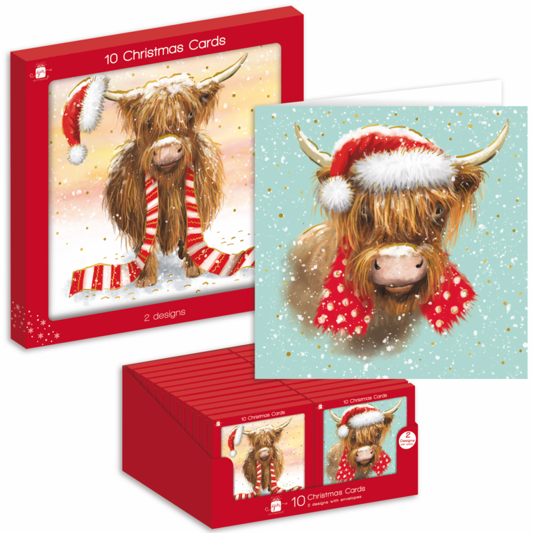 Ig Design Square Christmas Cards Pack 10 Highland Cow