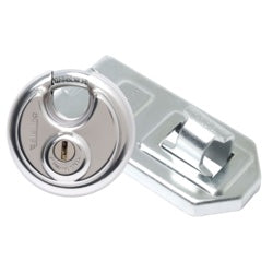 Sterling Heavy Security Disc Padlock & 120mm Disc Padlock Specific Hasp & Staple Solution Pack 70mm