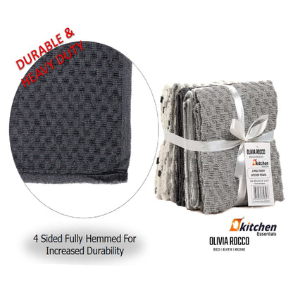 5 Pack Super Absorbent Check Quick Drying Cotton Terry Kitchen Tea Towels Durable Versatile Dish Towels for Home and Professional Use 45cm x 65cm by OLIVIA ROCCO