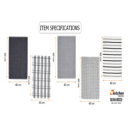 5 Pack Super Absorbent Check Quick Drying Cotton Terry Kitchen Tea Towels Durable Versatile Dish Towels for Home and Professional Use 45cm x 65cm by OLIVIA ROCCO