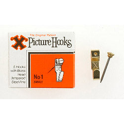 X Original Patent Steel Picture Hooks - Brass Plated (Box Pack)