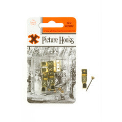 X Original Patent Steel Picture Hooks - Brass Plated (Blister Pack)