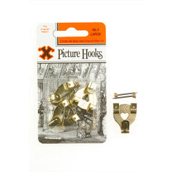 X Original Patent Steel Picture Hooks - Brass Plated (Blister Pack)