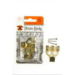 X Original Patent Steel Picture Hooks - Brass Plated (Blister Pack)