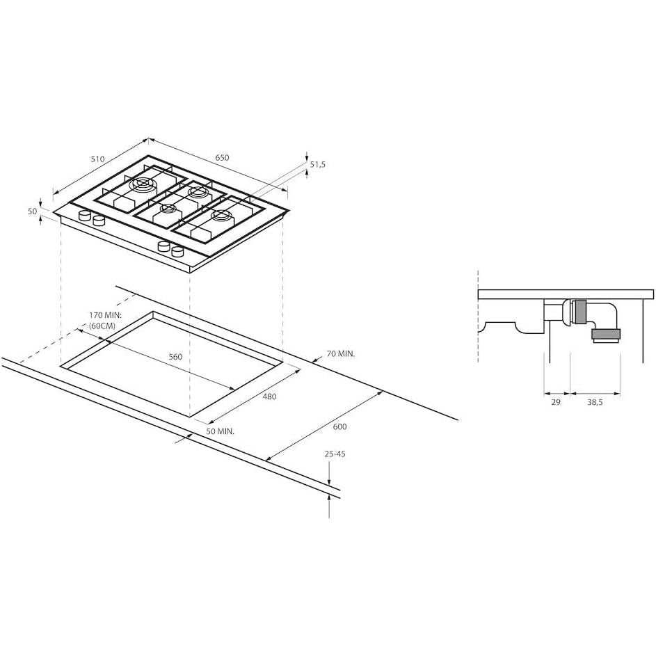 Haier 60cm 4 Burner Gas on Glass Hob