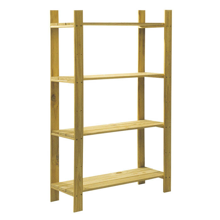 Core Natural Wood 4 Shelf Slatted Storage Unit