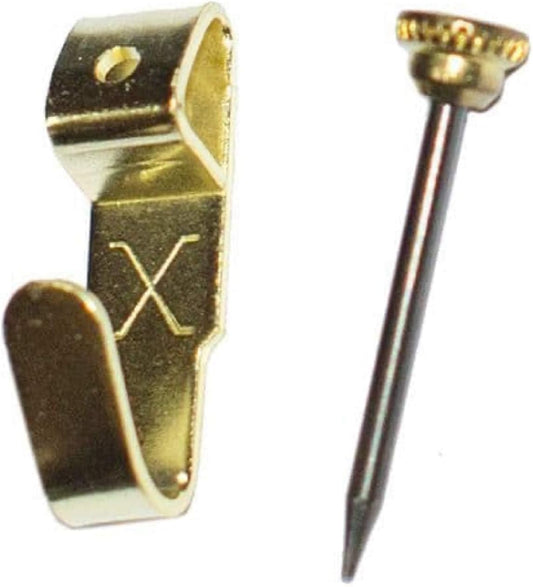 X Original Patent Steel Picture Hooks - Brass Plated (Box Pack) No.1
