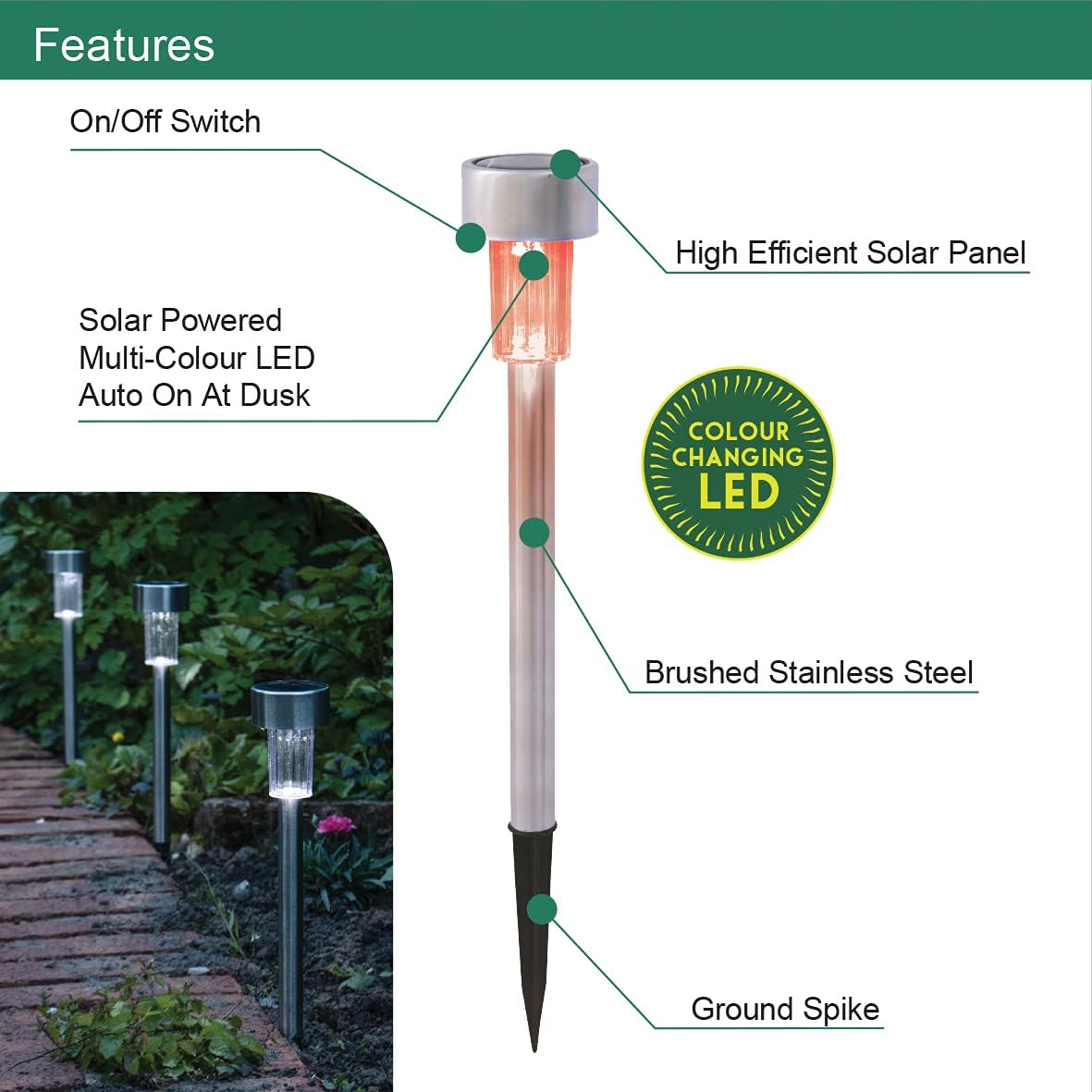 GardenKraft Stainless Steel Bollard Solar Light