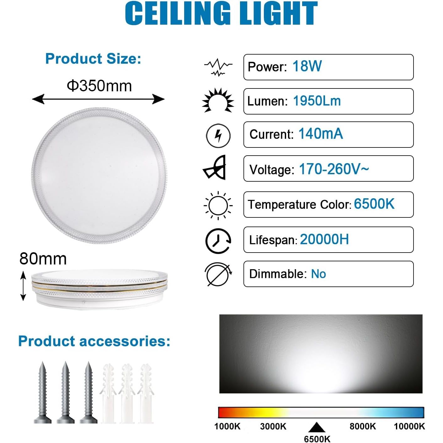 Extrastar 18W LED Bathroom Ceiling Light